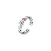 Anillo de plata S925 con diseño de nicho y flores de colores, elegante y dulce, con pegamento para el dedo.