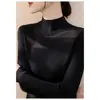 Nueva colección de primavera: Suéter de punto negro de manga larga para mujer, con cuello semi-alto, diseño versátil, corte ajustado y adecuado como capa interior o top básico