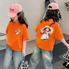 Camiseta de Manga Corta para Niña, Algodón Puro, Nuevo Estilo de Verano, Top de Verano Casual Holgado para Niños, Elegante
