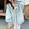 Cardigan Jaqueta Moletom com Capuz Patchwork Xadrez Casual Esportivo Solto Primavera Outono Europeu e Americano para Mulheres