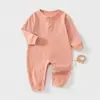 Body para Bebê Classe A Macacão Sem Costura Roupas de Engatinhar Body de Manga Longa com Abertura nos Ombros para Bebê Macacão Listrado de Primavera e Outono para Criança Pequena