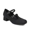 Zapatos Gruesos 43 Comercio Exterior Mary Jane Forma T Cabeza Redonda 40 Zapatos de Mujer Tacón Medio Zapatos de Salón talla grande 2024 Nuevo Hebilla Negro