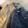Chaqueta de algodón con estampado de rombos estilo americano, chaqueta de béisbol holgada para hombre de otoño/invierno, chaqueta casual moderna y versátil para pareja