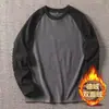 De Velvet Base Camisa Masculina Em Torno Do Pescoço Slim-fit Manga Raglan Quente Outono e Inverno Costura Contraste Cor Moda Marca Moda Top Roupas