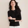 Camiseta de Manga Larga para Mujer de Lyocell Tencel Lana, Delgada, Camiseta Básica de Otoño de Gama Alta, Top Ajustado para Ropa Exterior