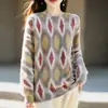 Nuevo Suéter de Punto de Lana Cachemira Otoño/Invierno 2026 Cuello Redondo Manga Larga para Mujer Estampado Cepillado Suave Esponjoso de Lana