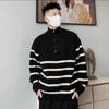 Suéter com gola alta e zíper parcial masculino outono e inverno listrado de malha base estilo Hong Kong marca moderna casual top de suéter de malha