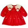 Vestido de Navidad para Niña Primavera Otoño Manga Larga Pelele de Bebé Bordado de Lazo Vestido Rojo para Niña Atuendo de Hermana