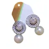 Brilhantes Brincos de Pérola com Flor de Gema Gota d'Água, Brincos de Zircônia Estilo Francês, Brincos de Luxo Leve de Alta Qualidade