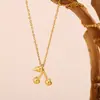 Pendiente Creativo de Acero Inoxidable Chapado en Oro de 18K con Temperamento Europeo y Americano, Diseño de Nicho, para Viajero, Pendientes de Cereza, Collar