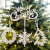 Decoraciones navideñas colgante acrílico blanco mariposa copo de nieve guirnalda árbol de Navidad adornos placa de palabras mixtos con purpurina