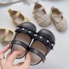Nuevo estilo de verano para niñas pequeñas, zapatos de cuero estilo western, encaje de perlas, flor, zapatos de una sola capa, versátiles, suela suave, velcro, zapatos para niños pequeños
