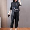 Conjunto de Duas Peças Moda Verão 2023 para Mães Cardigã Camisa Bordado Estilo Chinês Retrô Casco de Tartaruga Calça Harem