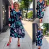 Vestido longo estampado com gola V novo Primavera e Outono 2023 transfronteiriço Moda feminina europeia e americana emagrecedor que reduz a idade moda