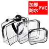 [Viaje Impermeable] Set de Tres Piezas de Bolsa de Cosméticos de PVC para Almacenamiento, Asa Negra Transparente, Tamaños Grande, Mediano y Pequeño, Venta Directa del Fabricante