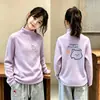 Camiseta Térmica de Fleece com Manga Longa para Meninas Infantil Primavera Outono Inverno Gola Alta Meia Camada de Base para Crianças Médias e Grandes Camiseta Estampada
