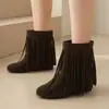 Botas ligeras para otoño e invierno, botas bajas de punta redonda y tacón plano versátiles para mujer, botas para mujer de talla grande, botas con flecos de comercio exterior