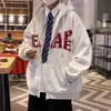 Suéter Jacket de Marca de Moda Estilo Hong Kong para Parejas Hombres Primavera y Otoño 2024 Nuevo Estilo Americano Holgado con Capucha y Cremallera Jacket Cardigan