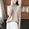 Suéter tejido de punto casual para mujer, 100% lana pura, cuello alto, corte holgado, elegante, grueso, cálido, capa base, modelo nuevo