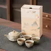 Conjunto de chá de pedra de fogo azul e branco, conjunto completo de bule e xícaras de cerâmica, conjunto de chá de viagem kung fu, item de presente, personalizável com logotipo