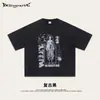 Street Madness Ropa Urbana Estilo Americano Nicho Estilo Oscuro Camiseta Holgada Camisa de Manga Corta para Hombre Lavada con Efecto Desgastado Hombros Caídos