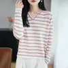 Suéter de punto a rayas estilo francés transfronterizo para mujer, 100% algodón, manga larga, fino, top de estilo náutico para primavera y otoño