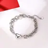 Pulsera de Moda Nueva Correa de Cadena Gruesa en Forma de O Pulsera de Acero de Titanio con Corazón Femenina Elegante Versátil Popular