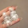 Pendientes de Joyería para Mujer con Corte de Girasol, Hoja de Ginkgo Metálica Estilo Vintage, Aguja de Plata 925, Regalo Versátil, Sencillos y Exquisitos