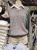 Estilo BM American retro V-neck twist cinza suéter bm solto macio glutinoso pulôver casaco mulheres camisa de assentamento