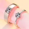 Accesorios Transfronterizos Anillo de Pareja de Cuatro Garras Chapado en Plata Par de Anillos de Diamantes Europeos y Americanos Simulación Anillo de Compromiso con Circonia de Seis Garras