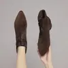 Zapatos Suaves Cómodos para Madres Mujer 2026 Otoño Invierno Moda Punta Fina Tacón Grueso Botines Retro Versátiles Adelgazantes con Peluche Adentro Botines de Tobillo Mujer