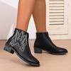 Comércio Exterior Novas Botas Femininas Europeias e Americanas de Tamanho Grande Estilo Étnico Bico Fino Salto Grosso Zíper Botas da Moda Botas Curtas Bordadas para Mulheres