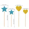 Inserts decorativos para pastel de cumpleaños de papel brillante, estrellas de cinco puntas y corazones, toppers pequeños para decoración de postres de fiesta, 5 piezas
