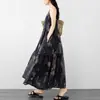 Vestido de tirantes de gasa con estampado paisley blanqueador estilo Mori francés artístico