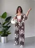 Ropa de Mujer para Comercio Exterior 2024 Verano Nuevo Holgado Talla Grande Estampada Manga Media Pantalones de Pierna Ancha Traje Casual para Mujer