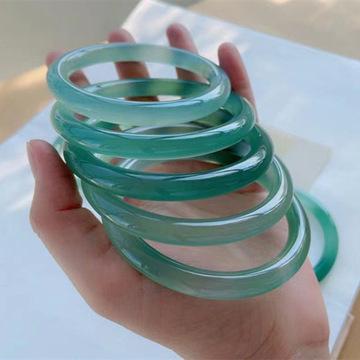 Transmissão ao vivo de óleo de gelo verde calcedônia Yuanshandai pulseira verde jadeíte ágata jingle pulseira menina redonda jade pulseira