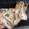 Lenço de Seda Feminino Estampado em Seda Imitação Pintura a Óleo Estilo Nacional, Lenço Quadrado, Xale de Alta Qualidade, Lenço de Pescoço para Proteção Solar, Lenço de Cabeça, Lenço