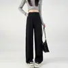 Pantalones de traje grises para mujer de corte estrecho, nuevos de primavera-verano, casuales, holgados, rectos, de cintura alta, adelgazantes, fluidos, versátiles, largos