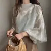 Camisa Japonesa de Cruzamento Estilo Coreano com Gola Alta Doce de Botão Único Reversível Solta Transparente de Manga Longa Camisa de Ar Condicionado Roupa de Proteção Solar