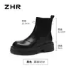 Botas pretas de tornozelo com sola grossa ZHR para mulheres, nova coleção outono/inverno 2026, estilo britânico, botas tipo meia com elástico, versáteis e que afinam