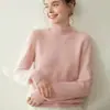 Top Térmico de Punto de Cachemira Baicai Rong para Mujer, Suéter de Punto Trenzado de Cuello Semi Alto, Patrón Retorcido Holgado, Grueso, Casual, Cálido