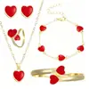 Conjunto de joyería en forma de corazón más vendido transfronterizo europeo y americano: pulsera con forma de corazón, pendientes, collar, anillo, juego de accesorios para mujer de varias piezas