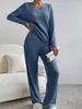 Conjunto de Dos Piezas Transfronterizo para Mujer Otoño 2026 Nueva Moda Casual Pantalones Rectos Elegante Suelto Conjunto de Punto Canalé con Cuello en V