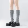 Meias 3/4 Cinzas, Estilo Verão Fino, Meias Versáteis Estilo Miu Estilo Ballet Enrugadas, Meias de Algodão Versáteis Simples Estilo Jk de Cano Alto