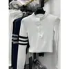 Camisa Básica Curta de Tricô Elegante Simples Slim-Fit Nova Outono 2026 Dongdaemun Coreano