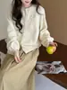 Nuevo Cárdigan de Punto Bordado de Cuello Redondo Estilo Coreano Suelto Suave Cera Dulce Suave Chaqueta Suéter para Mujer Otoño e Invierno 2025
