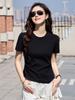 Camiseta elegante de manga corta para mujer, estilo coreano, con mangas abullonadas y parte inferior asimétrica, combinable y moderna.