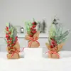 Mini Árbol de Navidad de Agujas de Pino Adornos de Escritorio para el Hogar Navidad Lino Fruta Roja Árbol Pequeño Decoraciones de Ventana