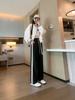 Pantalones de Chándal Anchos Rectos con Raya Negra, Extra Largos, de Cintura Alta de Moda, Holgados, Adelgazantes, Versátiles, Pantalones de Chándal Casual de Moda para Mujer
