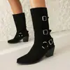 Botas Martin transfronterizas para otoño e invierno, botas de caña media con punta fina de talla grande, botas de tacón alto de color liso para mujer, botas ligeras sin cordones de talla grande